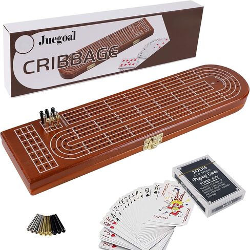 Juegoal Wood Cribbage Board Game Set 3 Tracks with Metal Pegs, Cards, Storage Area in Kuwait