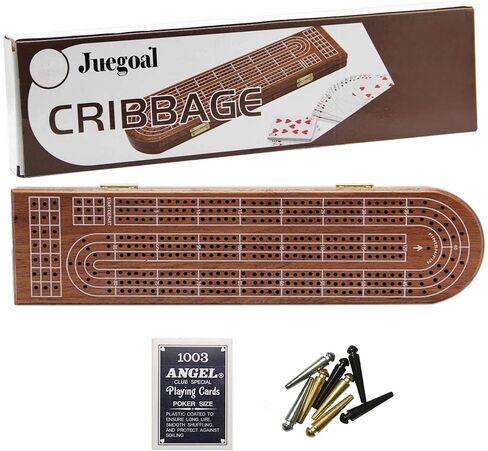 Juegoal Wood Cribbage Board Game Set 3 Tracks with Metal Pegs, Cards, Storage Area in Kuwait