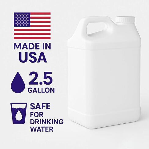 2.5 Gallon Heavy-Duty Water Jug Container with Secure Lid | 9.46 litres Carboy for Automotive Used Oil, Liquid and Drinking Water Storage - Made in USA in Kuwait