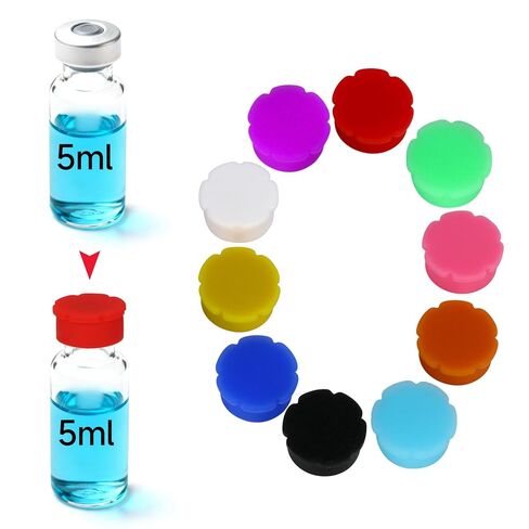 10 قطع من أغطية قوارير زجاجية سعة 5 مل، أغطية قوارير من الببتيد لقوارير زجاجية من 5 إلى 30 مل، أغطية قوارير واقية لتخزين الببتيد، أغطية قوارير من السيليكون قابلة لإعادة الاستخدام مكونة من 10 ألوان تناسب علبة الببتيد للثلاجة من BawnBox. in Kuwait