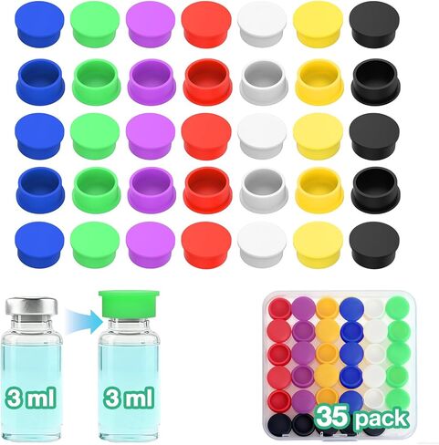 Silicone Protective Caps for 3ml Vials, Peptide Vial Caps Within Peptide Case - Reusable Seals for GLP-1, Semaglutide, Ozempic Peptide Vials, Fits 1ml 2ml 3ml Vial Holder (35 Pcs, 7 Colors) in Saudi Arabia