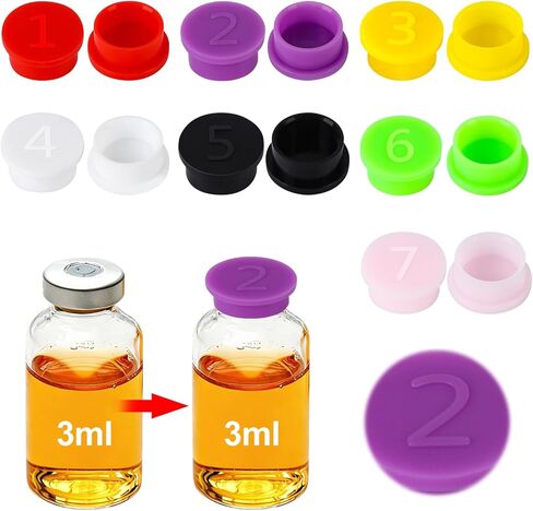 14PCS Reusable 3ml Glass Vial Protective Vial Caps with Digital Marking, Leak-Proof and Dust-Proof Caps for 3ml Vials Storage Boxes, 7 Assorted Colors in Kuwait