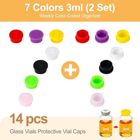 14PCS Reusable 3ml Glass Vial Protective Vial Caps with Digital Marking, Leak-Proof and Dust-Proof Caps for 3ml Vials Storage Boxes, 7 Assorted Colors in Kuwait