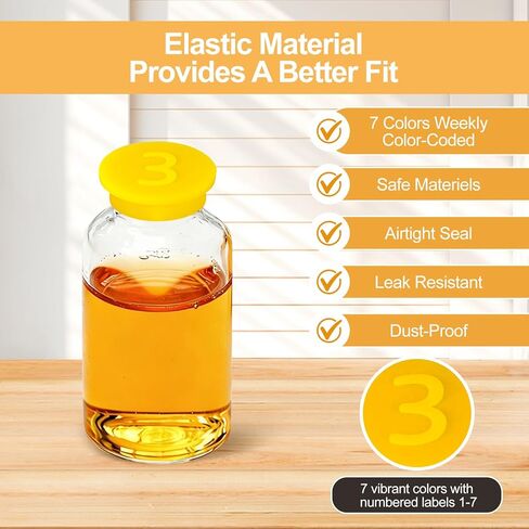14PCS Reusable 3ml Glass Vial Protective Vial Caps with Digital Marking, Leak-Proof and Dust-Proof Caps for 3ml Vials Storage Boxes, 7 Assorted Colors in Kuwait