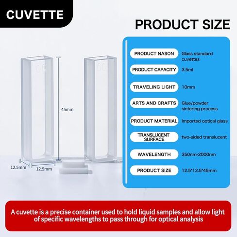 Glass Cuvette（4pcs) for Spectrophotometer Cuvettes,10mm pathlength 1cm,3.5ml,2 Clear Windows, 340-2500nm Open Top with Lid in Saudi Arabia