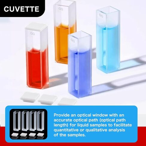 Glass Cuvette（4pcs) for Spectrophotometer Cuvettes,10mm pathlength 1cm,3.5ml,2 Clear Windows, 340-2500nm Open Top with Lid in Saudi Arabia