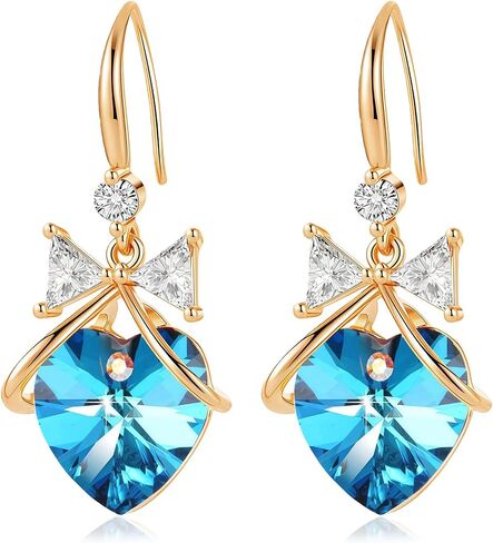 Austrian Crystal Bowknot Heart Drop Dangle Earrings for Women Fashion 14K Gold Plated Hypoallergenic Jewelry in Kuwait