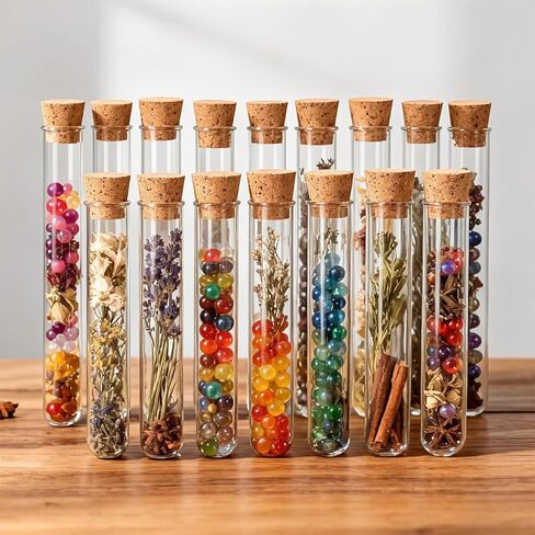15Pcs Clear Plastic Test Tubes with Cork Stoppers 15x100mm 10ml – Transparent Vials with Seal Cap for Bath Salt, Candy, Beads, Powder, Spice, Liquid Storage, Party Favors, DIY Decoration, Lab Use in Kuwait