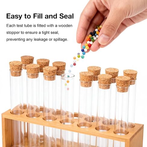 15Pcs Clear Plastic Test Tubes with Cork Stoppers 15x100mm 10ml – Transparent Vials with Seal Cap for Bath Salt, Candy, Beads, Powder, Spice, Liquid Storage, Party Favors, DIY Decoration, Lab Use in Kuwait