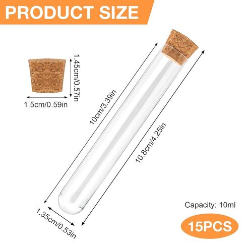 15Pcs Clear Plastic Test Tubes with Cork Stoppers 15x100mm 10ml – Transparent Vials with Seal Cap for Bath Salt, Candy, Beads, Powder, Spice, Liquid Storage, Party Favors, DIY Decoration, Lab Use in Kuwait