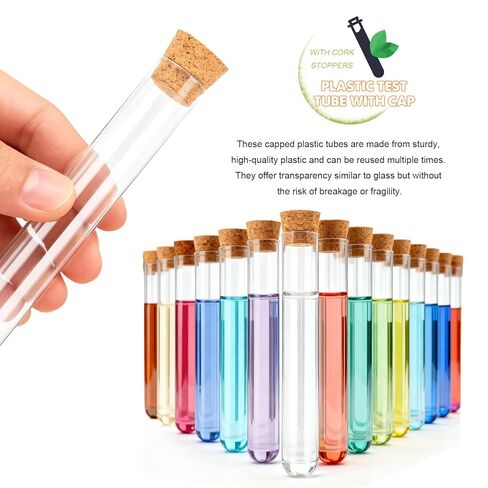 15Pcs Clear Plastic Test Tubes with Cork Stoppers 15x100mm 10ml – Transparent Vials with Seal Cap for Bath Salt, Candy, Beads, Powder, Spice, Liquid Storage, Party Favors, DIY Decoration, Lab Use in Kuwait