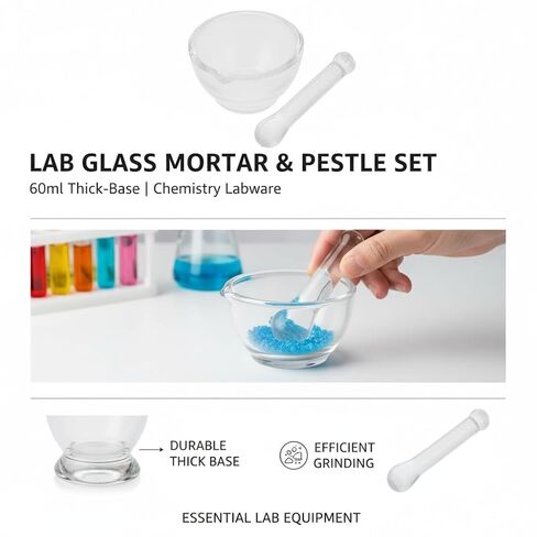 BESTYASH Glass Mortar and Pestle Set with Thickened Base for Stability Small 2.55In Grinding Bowl and Pestle for Laboratory Use and Kitchen Spices Grinding Easy to Clean in Kuwait