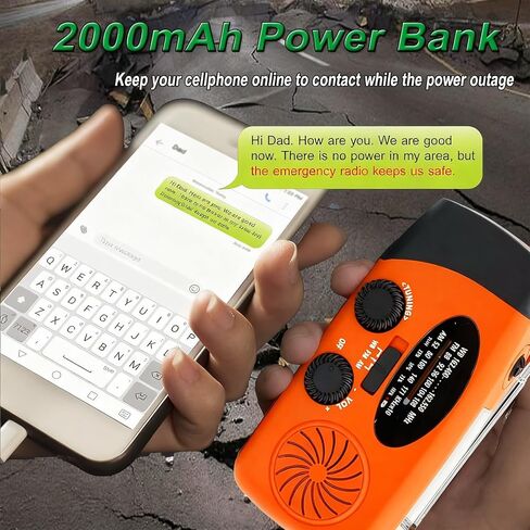 راديو طوارئ طوارئ ، 2000mAh Radio Solar Hand Crank Radio ، أجهزة راديو بطارية محمولة AM/FM NOAA مع شاحن للهاتف الخلوي ، مصباح LED ، إنذار SOS للتخييم ، حالات الطوارئ in Saudi Arabia