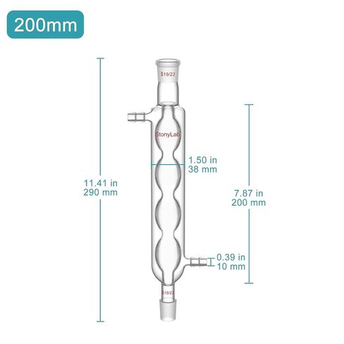 stonylab Allihn Condenser with 19/22 Joints, Borosilicate Glass Lab Condenser for Distillation, Reflux, Chemistry Experiments, 200mm Coil Jacket Length in Saudi Arabia