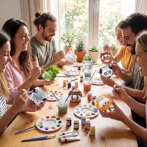 Chuangdi 6 Sets DIY Ceramic Succulent Pots Animal Ceramic to Paint Small Paint Your Own Succulent Pot Unpainted Planters with Drainage Hole Color Paints Paintbrushes Palettes for Craft(Novel Style) in Saudi Arabia