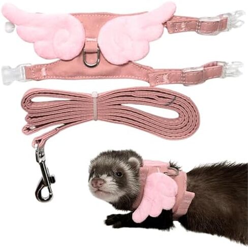 Ferret Harness and Leash with Adjustable Buckle for Small Pets, Soft Breathable Pure Cotton Cloth Walking Vest with Angel Wings for Guinea Pig, Hamster, Baby Rabbit Kitten (Purple) in Saudi Arabia
