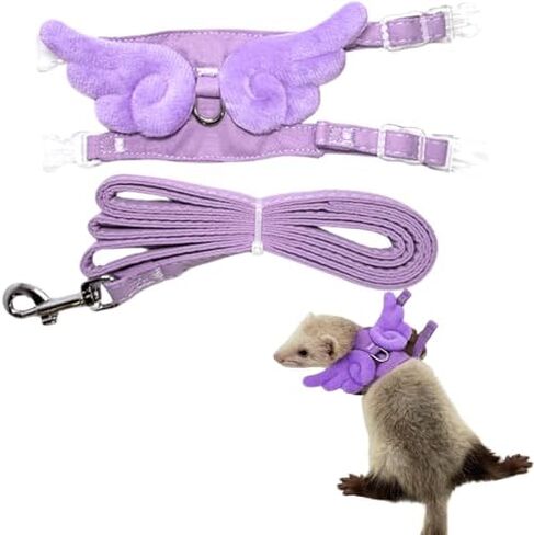 Ferret Harness and Leash with Adjustable Buckle for Small Pets, Soft Breathable Pure Cotton Cloth Walking Vest with Angel Wings for Guinea Pig, Hamster, Baby Rabbit Kitten (Purple) in Saudi Arabia