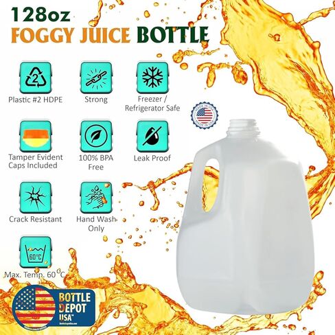 (8 عبوات) زجاجات عصير بلاستيكية فارغة سعة 128 أونصة مع أغطية بيضاء واضحة للعبث - زجاجات عصير - مثالية للعصائر والحليب والعصائر والنزهات وحتى إعداد الوجبات - صنع في الولايات المتحدة الأمريكية in Kuwait