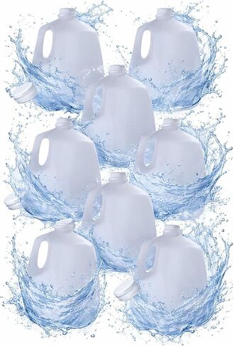 (8 عبوات) زجاجات عصير بلاستيكية فارغة سعة 128 أونصة مع أغطية بيضاء واضحة للعبث - زجاجات عصير - مثالية للعصائر والحليب والعصائر والنزهات وحتى إعداد الوجبات - صنع في الولايات المتحدة الأمريكية in Kuwait