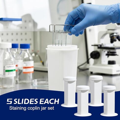 LemonRoad 4 Pack Coplin Staining Jar with Lid - White Polypropylene Laboratory Canisters Slide Staining, Holder 5 Slides Each in Kuwait