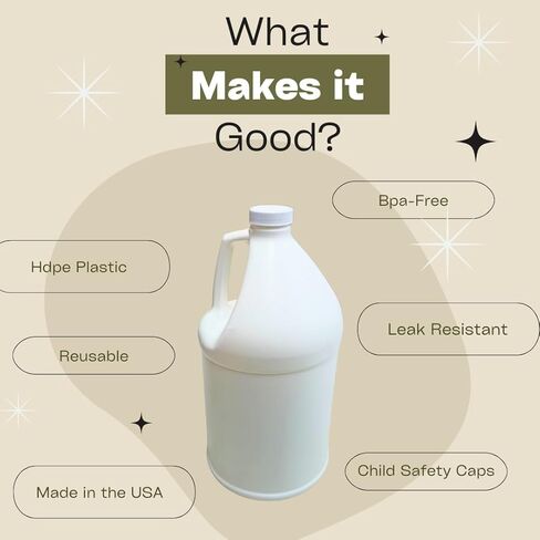 إبريق بلاستيكي قابل لإعادة الاستخدام بسعة 1 جالون مع مقبض، HDPE خالي من مادة BPA، أغطية لولبية آمنة للأطفال مقاومة للتسرب وأغطية لولبية عادية، (عبوة من 4 قطع) صنع في الولايات المتحدة الأمريكية in Saudi Arabia