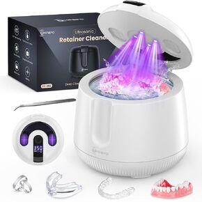 Ultrasonic Retainer Cleaner Machine 48kHz, Dental Cleaning Pod, Ultrasonic Retainer Cleaner for Dentures, Aligners, Mouth Guards, Toothbrush Heads and Jewelry with 200ML Capacity, LAB Supply in Kuwait