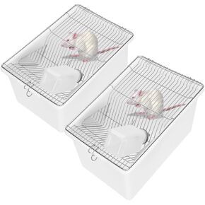 2-Pack Lab Mouse Rat Rodent Cage, PP High Temperature High Pressure with 250 ML Silicone Water Bottle Aluminum Food Retaining Plate for 5-6 Mice or 1-2 Rats (12.59"x8.46"x6.69") in Kuwait
