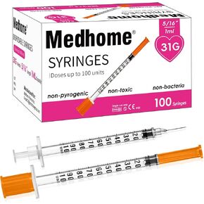 1ml 31G 5/16 Inch 8mm Syringe, Lab Syringes Individually Wrapped, Pack of 100 in Kuwait