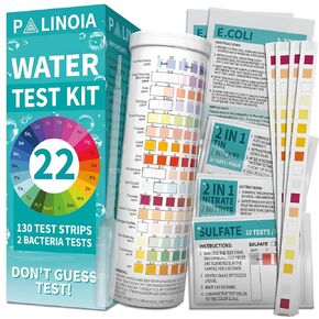 22 in 1 Drinking Water Test Kit 130 Strips - Well, Tap, Home, Swimming Pool, Hot Tub Testing Strip for Flouride, Lead, Hardness, Chlorine, Iron, Copper & More in Kuwait