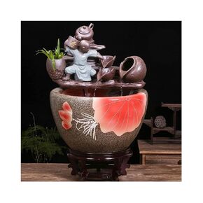 Small Fish Tank Chinese Style Ceramic Fish Tank Living Room Floor-to-Ceiling Circulation Flow Water Office Fish Tank Balcony Courtyard Lotus Fish Culture Tank Fish Tank Kit(A) in Kuwait