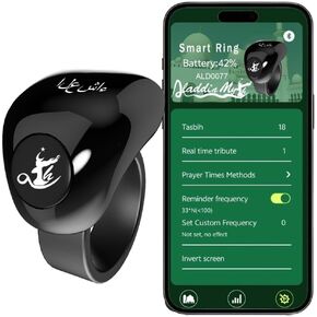 أزياء Tasbih Smart Ring ، عدادات Tasbeeh ، دليل مؤشر اتجاه الصلاة ، 5 آزان إنذار ، المغفرة ، المسبحة الإلكترونية ، عيد الفطر عيد الرمادية هدية للرجال ، Ring Ring Conn 18+20mm in Kuwait