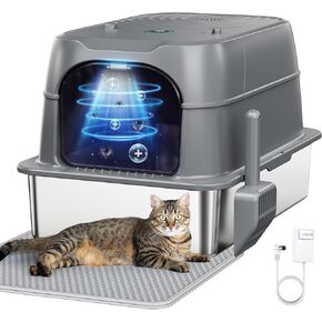 LEMPISH Stainless Steel Cat Litter Box with Top Lid, Large Kitty Litter Box for Big Cats, XL Metal Litter Box with High Sides, Never Absorbs Odors, Easily Cleaning, Anti-Urine Leakage in Saudi Arabia