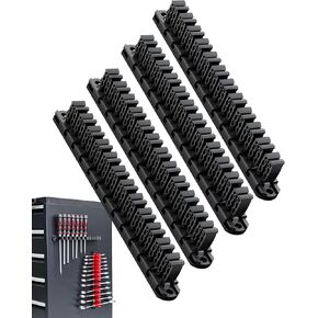 Magnetic Wrench Organizer and Screwdriver Organizer for Work shop, Garage | Heavy-Duty Tool Organizer with Magnet & Space-Saving Tool Holder | Gift for father, brother, boyfriend (4 pcs, Black) in Kuwait