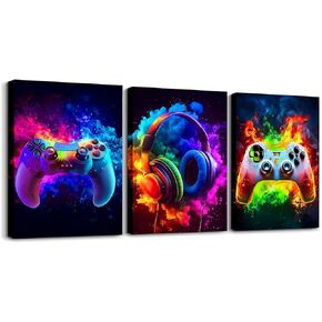 Feelyou Gamer Canvas Wall Art Gaming Bathroom Wall Art for Home Decor 12"x16" 3 Piece for Teens Bedroom Decor Lighting Honeycomb Office Wall Artwork Posters Blue and Black Geometric Wall Painting in Saudi Arabia