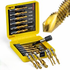 مجموعة لقم الحفر المركبة، 13 قطعة HSS مطلية بالتيتانيوم SAE ولقم مترية 3 في 1 للحفر والنقر والتوسيع، ساق سداسية 1/4 بوصة، محول سريع التغيير، حقيبة تخزين للمعادن والخشب in Kuwait