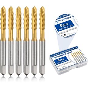6Pcs 1/4-20 UNC B2 Spiral Point Thread Tap, Titanium Coated HSS 6542 Tapping Tool, Threading Bit for Metal, Wood, and Plastic Drilling in Kuwait