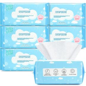 مناديل مبللة جافة للأطفال من هابي بوم - مناديل مبللة للأطفال مصنوعة من القطن بنسبة 100%، للاستخدام الرطب والجاف، 200 قطعة غير معطرة لبشرة الطفل الحساسة in Kuwait