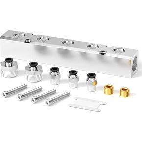 TAILONZ PNEUMATIC فضي 1/2 بوصة مدخل NPT وإخراج 1/4 بوصة NPT كتلة مشعب هوائي من الألومنيوم ثنائية الاتجاه مع توزيع عادم الهواء، مجموعات كتل هوائية مشعب الهواء المضغوط in Kuwait