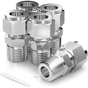 TAISHER 5PCS 304 Stainless Steel Compression Tube Pipe Fitting Connector, 3/8" Tube OD x 3/8" NPT Male Straight Adapter in Kuwait