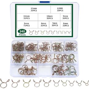 340 PcsSpring Clips Clamps, 9 Sizes 5-13mm Hose Spring Clamps, Double Wire Fuel Line Spring Clamp Fasteners, Car Fuel Line Clips for Motorcycle Scooter ATV Tubing in Kuwait