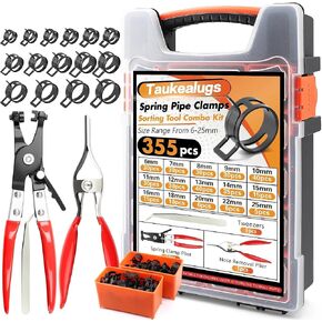 355Pcs 6-25mm Spring Hose Clamps Assortment Kit With Swivel Flat Clamp Plier and Removal Plier,Radiator Hose Clamp,Black Hose Clips for Automotive Fuel Line,Silicone Vacuum in Kuwait