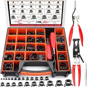 327Pcs 6-38MM Spring Band Hose Clamp Kit with Spring Clamp Plier,Hose Removal Plier - 23 Sizes (1/4" to 1-1/2") Black Pipe Clips for Automotive,Fuel Line,Silicone Vacuum,Air Hose Applications ﻿ in Kuwait