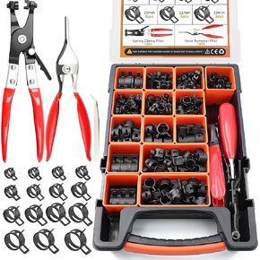 352Pcs 6-25mm Spring Band Hose Clamps Kit with 2Pcs Hose Clamp Pliers for Automotive,Marine,Gardening in Kuwait