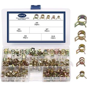 152 Pcs Fuel Line Clamp, Spring Clamps, Fuel Line Clips, Spring Hose Clampss, sSpring Band Hose Clamps Assortment Kit for Silicone Vacuum Hoses Air Tube Water Pipe Clips(6mm/7mm/8mm/9mm/10mm, Black) in Kuwait