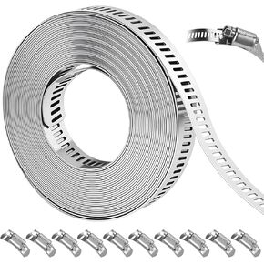 مجموعة متنوعة من مشابك خرطوم DIY بطول 16 قدمًا، 304 مشابك خرطوم من الفولاذ المقاوم للصدأ، خرطوم أنابيب ترس دودي، حزام معدني بطول 16 قدمًا + 10 مثبتات أقوى، مشابك خرطوم كبيرة قابلة للتعديل in Kuwait