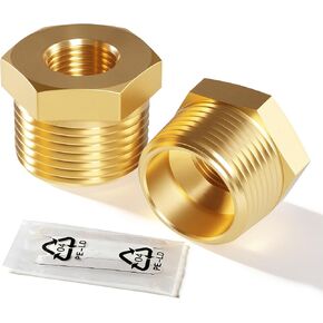 1/2 to 1/8 Brass Pipe Reducer Hex Bushing, NPT Male to Female Adapter, Brass NPT Fitting for Plumbing, Gas Line, Air Compressor, Forged Connector, Leak-Proof Thread (2 Pack) in Kuwait