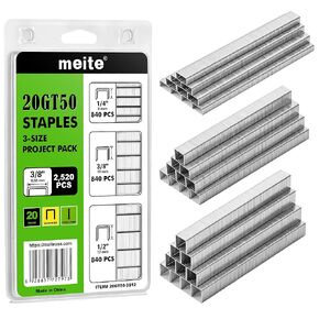 meite T50 Staples, 1/4", 3/8" and 1/2" Leg Staples for Staple Gun, 2,520 Counts, Galvanized, 20 Gauge 3/8 Inch Crown, Ideal for for Upholstery, Construction, Furniture, Crafts in Kuwait