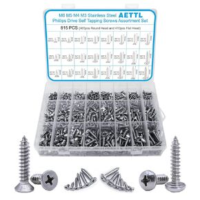 815pcs M6 M5 M4 M3 مجموعة متنوعة من مسامير الخشب، متري الفولاذ المقاوم للصدأ متنوعة مسامير التنصت على الذات مجموعة تروس شقة عموم رئيس فيليبس محرك الحفر لسطح السفينة دريوال الصفائح المعدنية الخرسانية in Kuwait