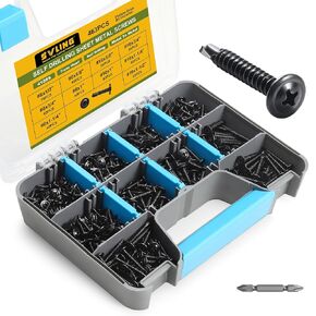 Black Self Tapping Screws Assortment Kit 190PCS, Modified Truss Head Sheet Metal Screws #8 x 1/2",3/4",1",1-1/4", Stainless Steel 410 Self Drilling Screw for Metal Wood Plastic in Kuwait