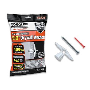 TOGGLER Toggle TC Commercial Drywall Anchor with Screws, Polypropylene, Made in US, 5/8" to 3/4" Grip Range, for #6 to #14 Fastener Sizes (5) in Kuwait